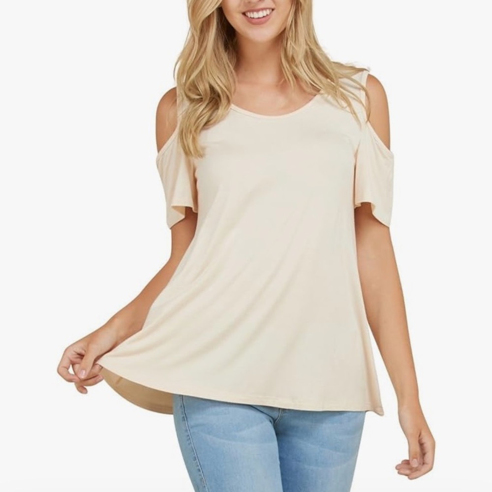 Women's Cream Cold Shoulder Top, Annabelle size XL